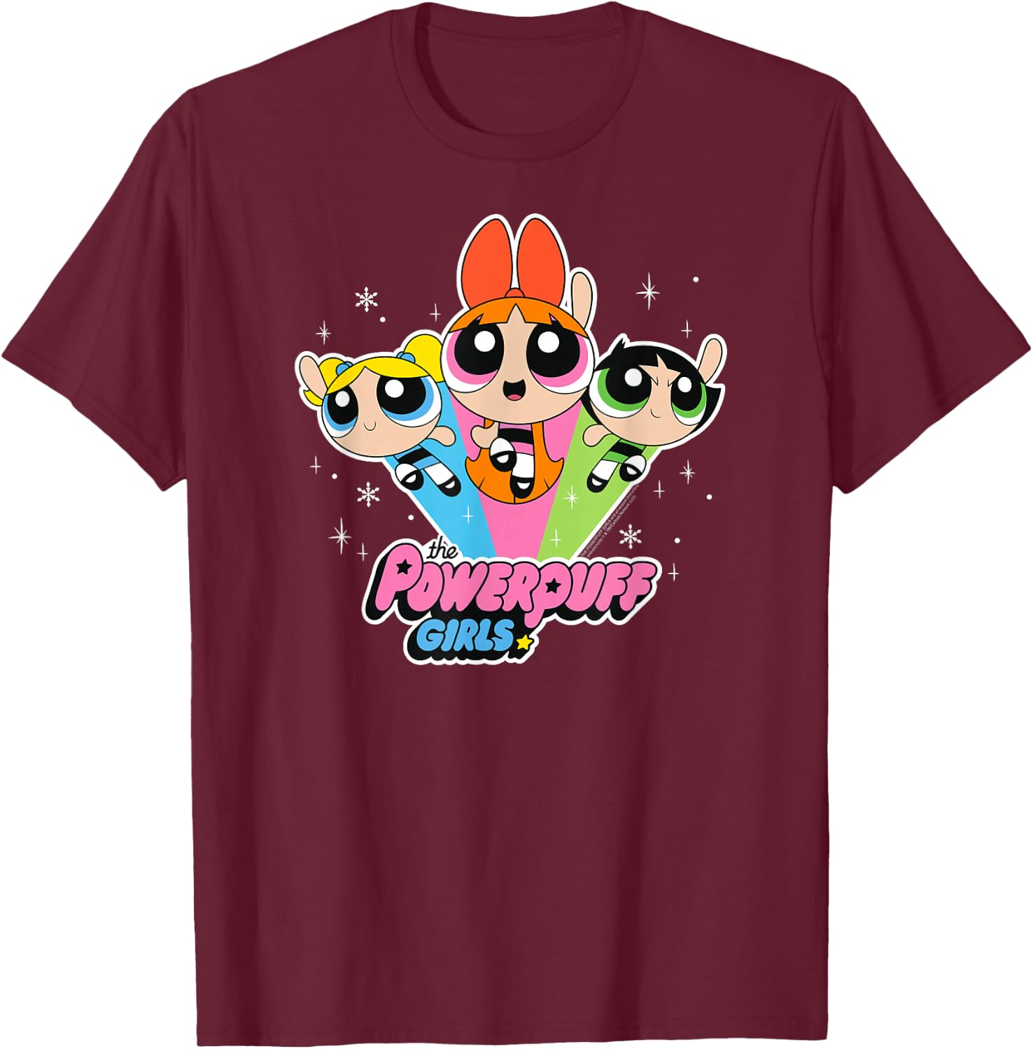 Cartoon Network The Powerpuff Girls Logo With Snowflakes , black T-Shirt - T-Shirt | Maroon