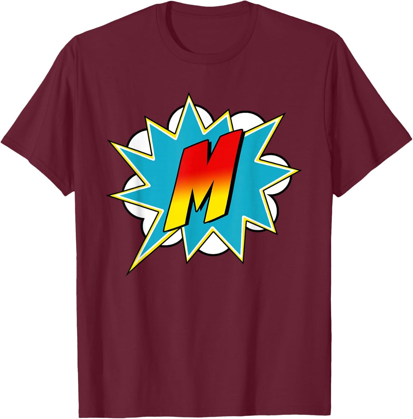 Buchstabe M Name Superheld Comic Retro Kostüm T-Shirt - T-Shirt | Maroon