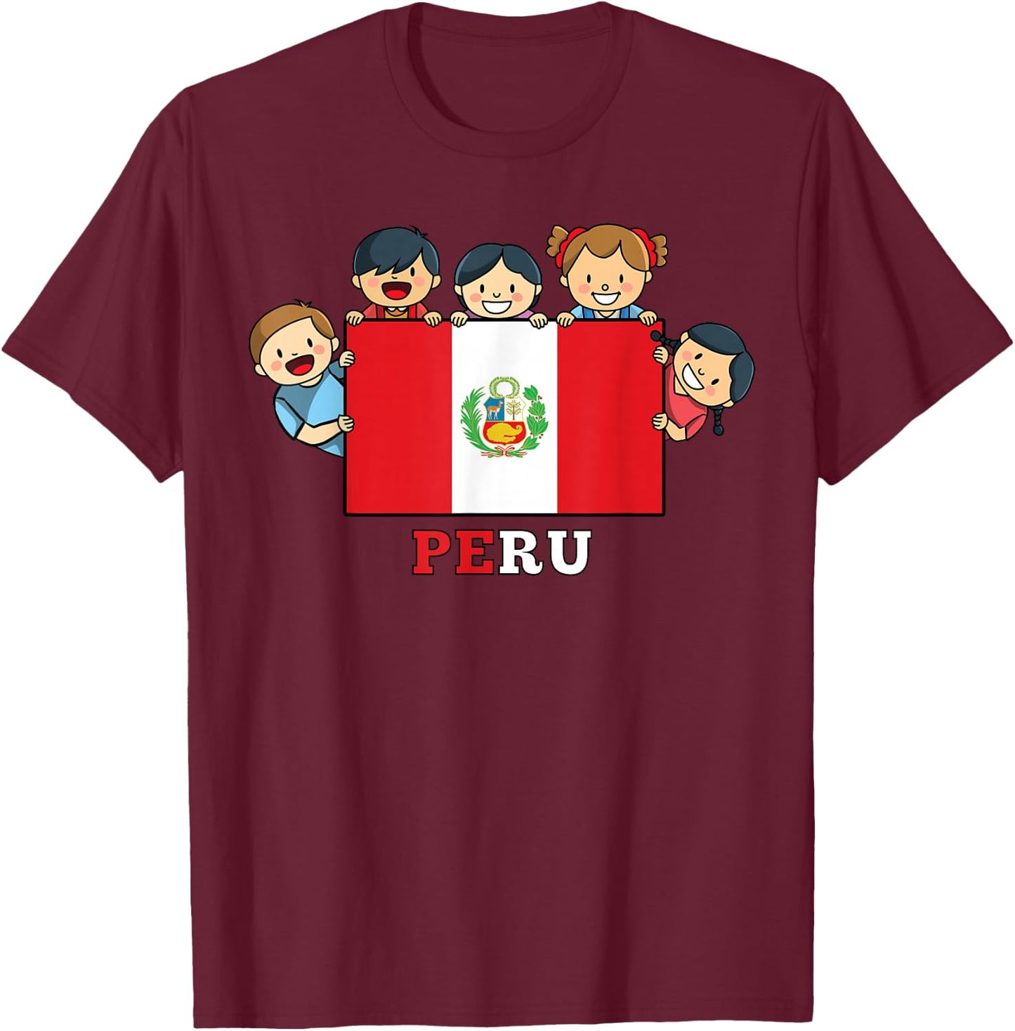Kids Peru Flag Hispanic Heritage Month Peruvian T-Shirt - T-Shirt | Maroon