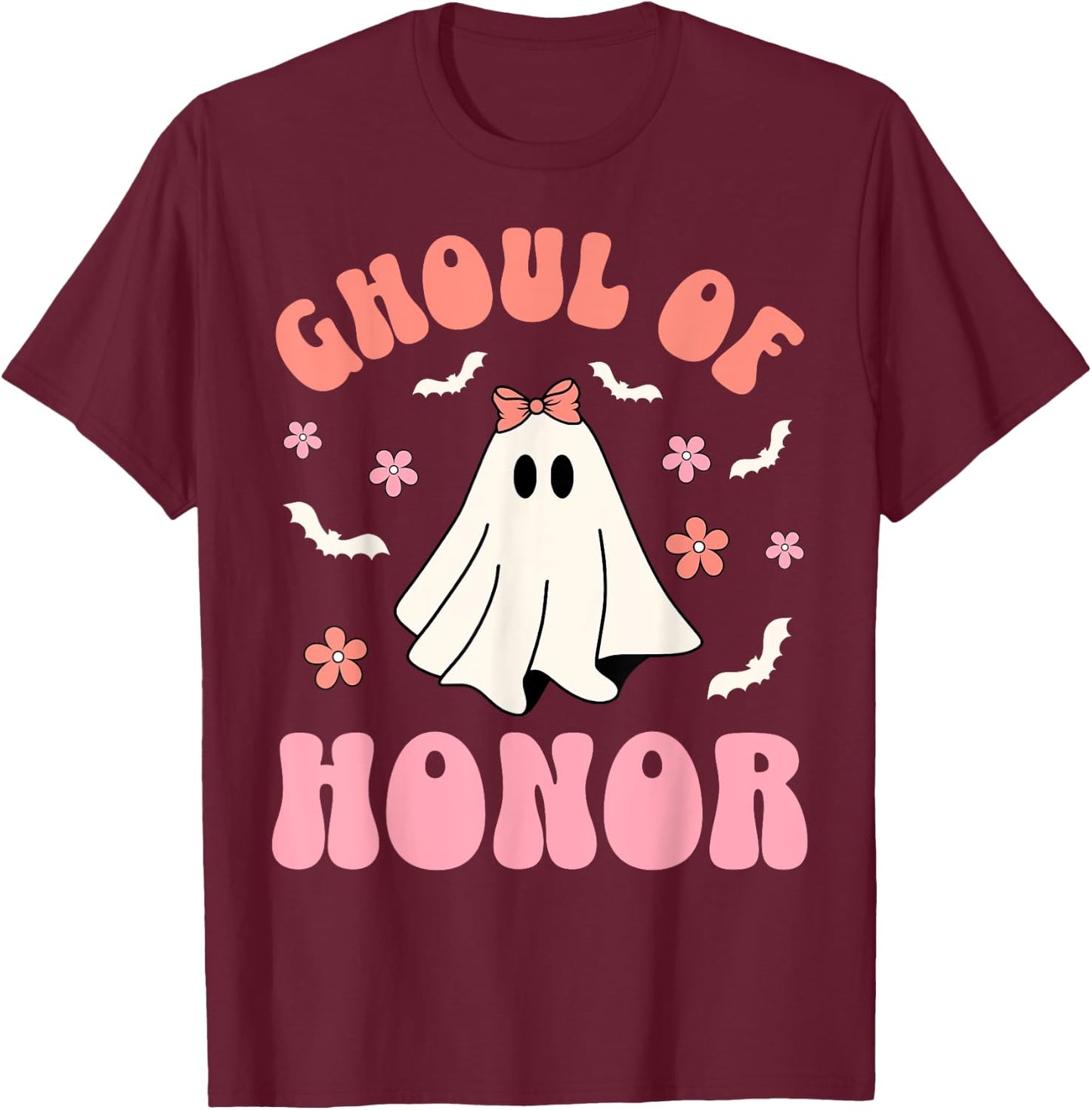 Halloween Bridesmaid Maid of Honor Spooky Ghost T-Shirt - T-Shirt | Maroon