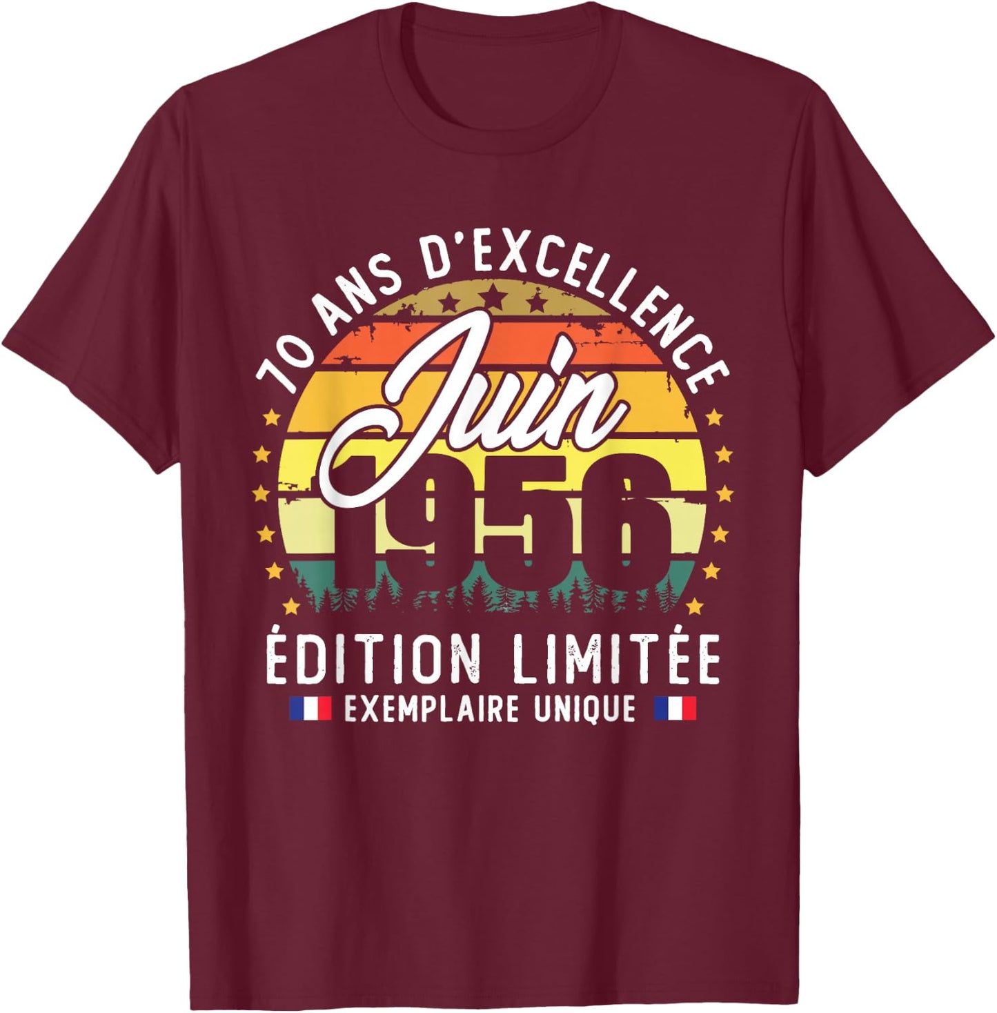 Vintage Juin 1956 Cadeau d'anniversaire 70 Ans Hommes Femmes T-Shirt - T-Shirt | Maroon