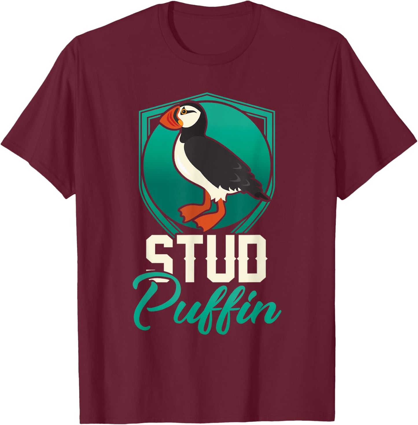 Stud Puffin Seabird & Animal Lover Gift T-Shirt - T-Shirt | Maroon