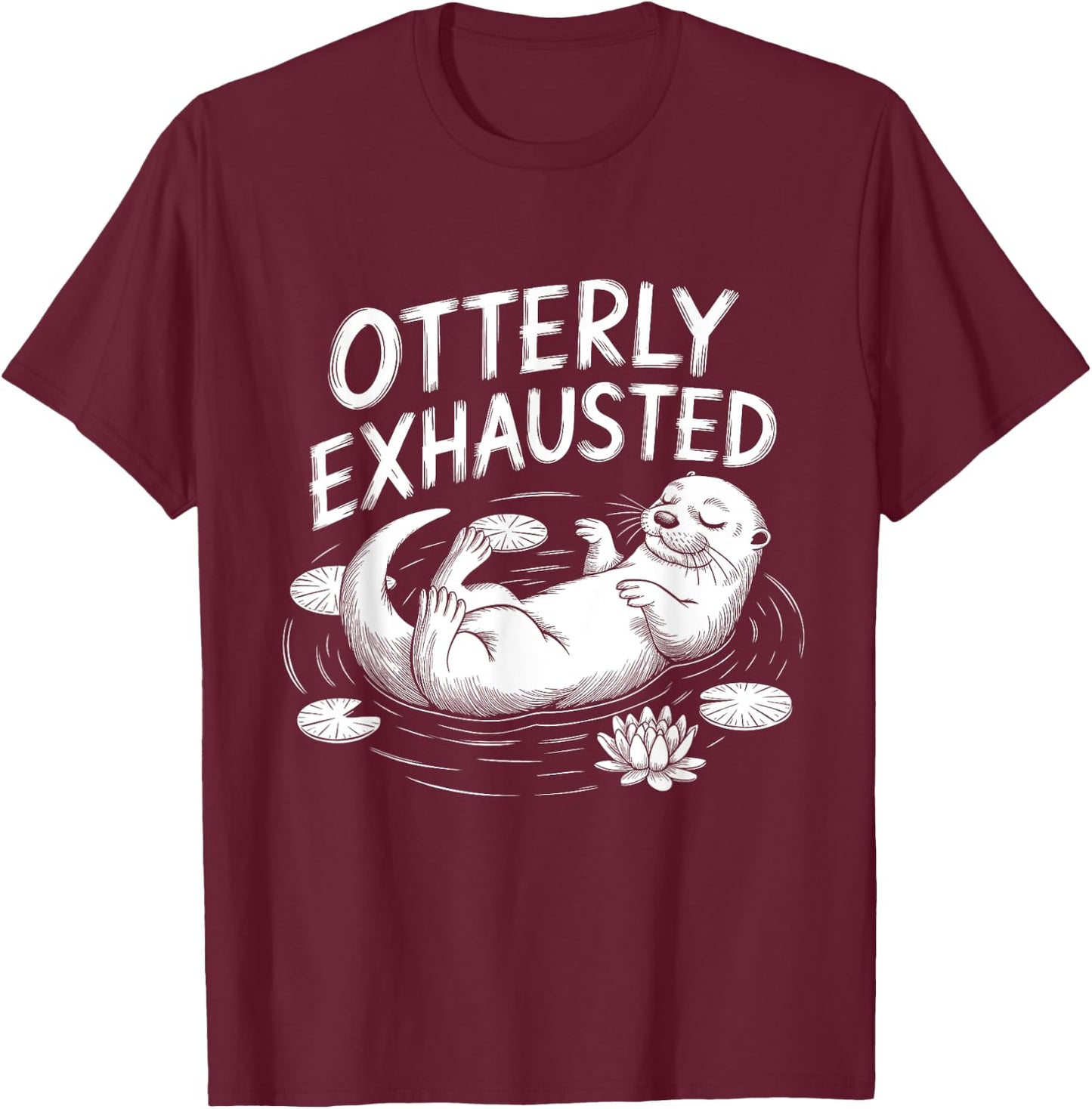 Adults Otter Lovers Black Small Modern Classic Cartoon Fun T-Shirt - T-Shirt | Maroon