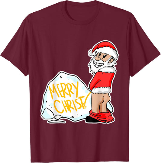 Funny pee Santa illustration T-Shirt - T-Shirt | Maroon