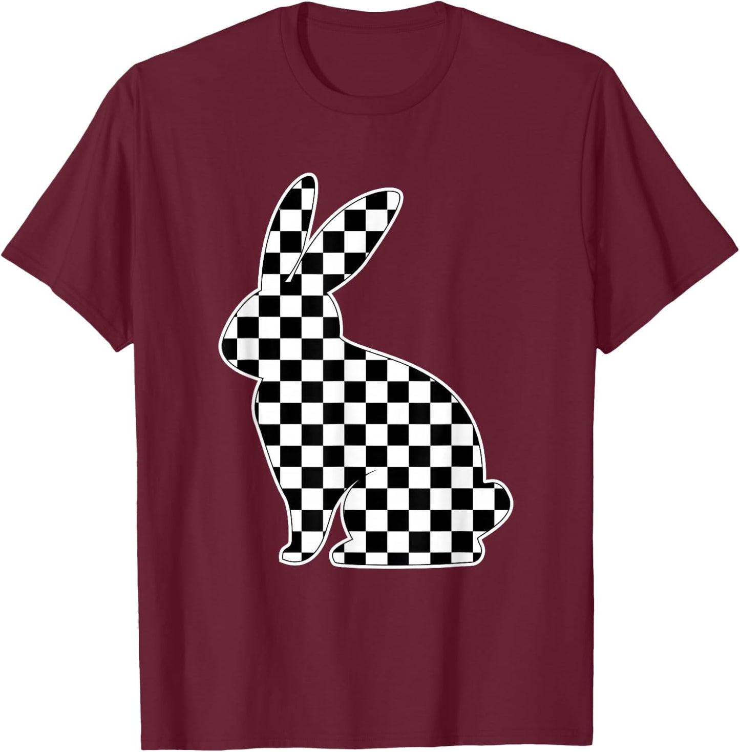 Retro Black white Checkerboard Rabbit Easter Bunny for Tween T-Shirt - T-Shirt | Maroon
