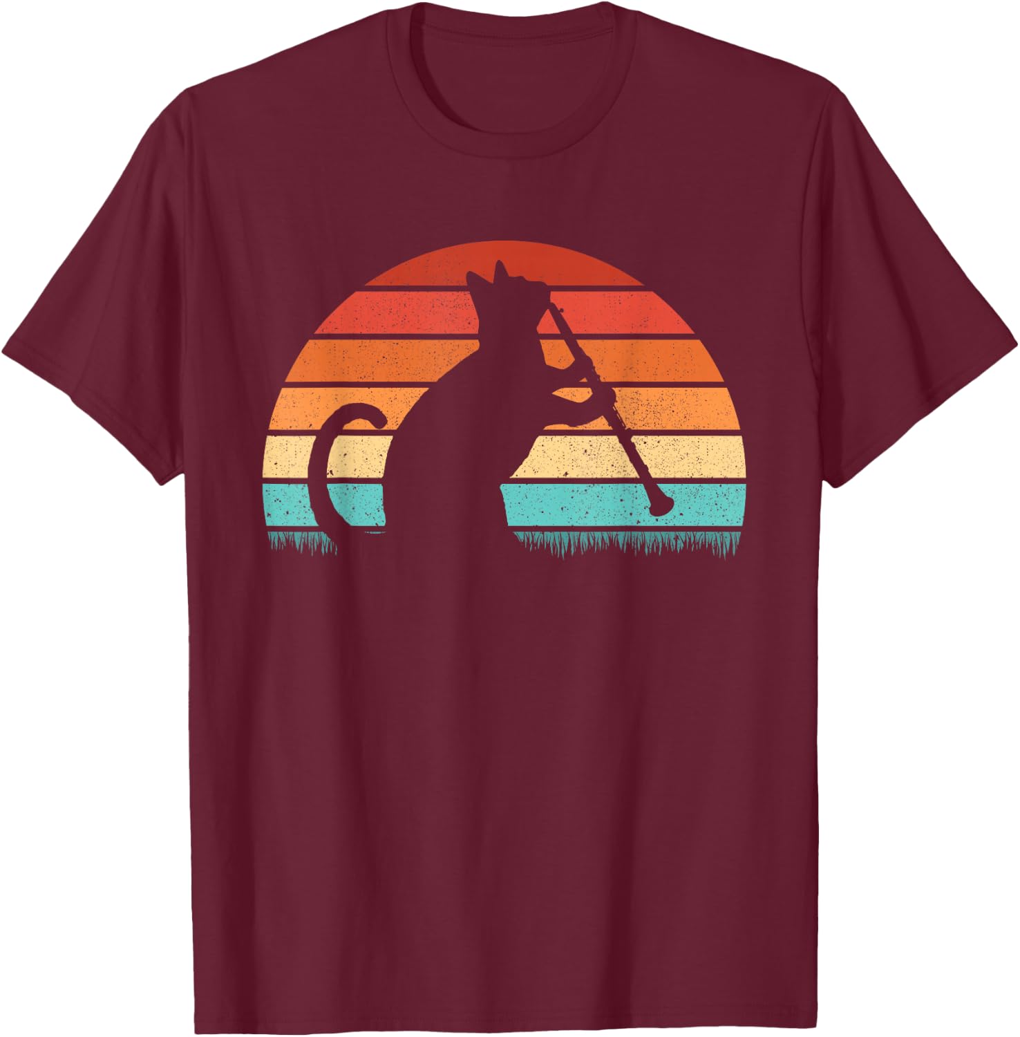 Clarinet Cat Player - Retro Clarinetist Music Lover T-Shirt - T-Shirt | Maroon