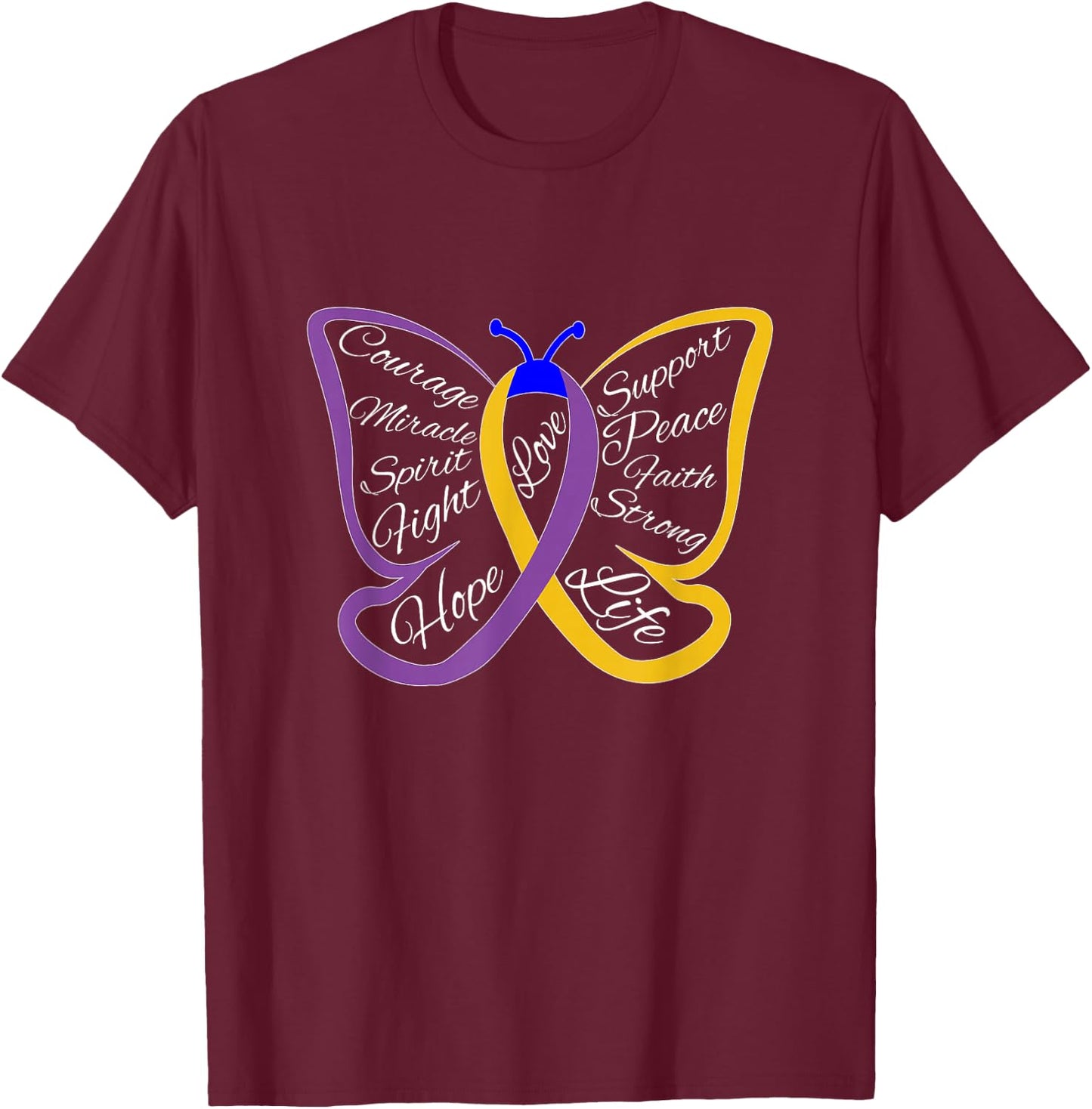 Fight Bladder Cancer Awareness Butterfly T-Shirt - T-Shirt | Maroon