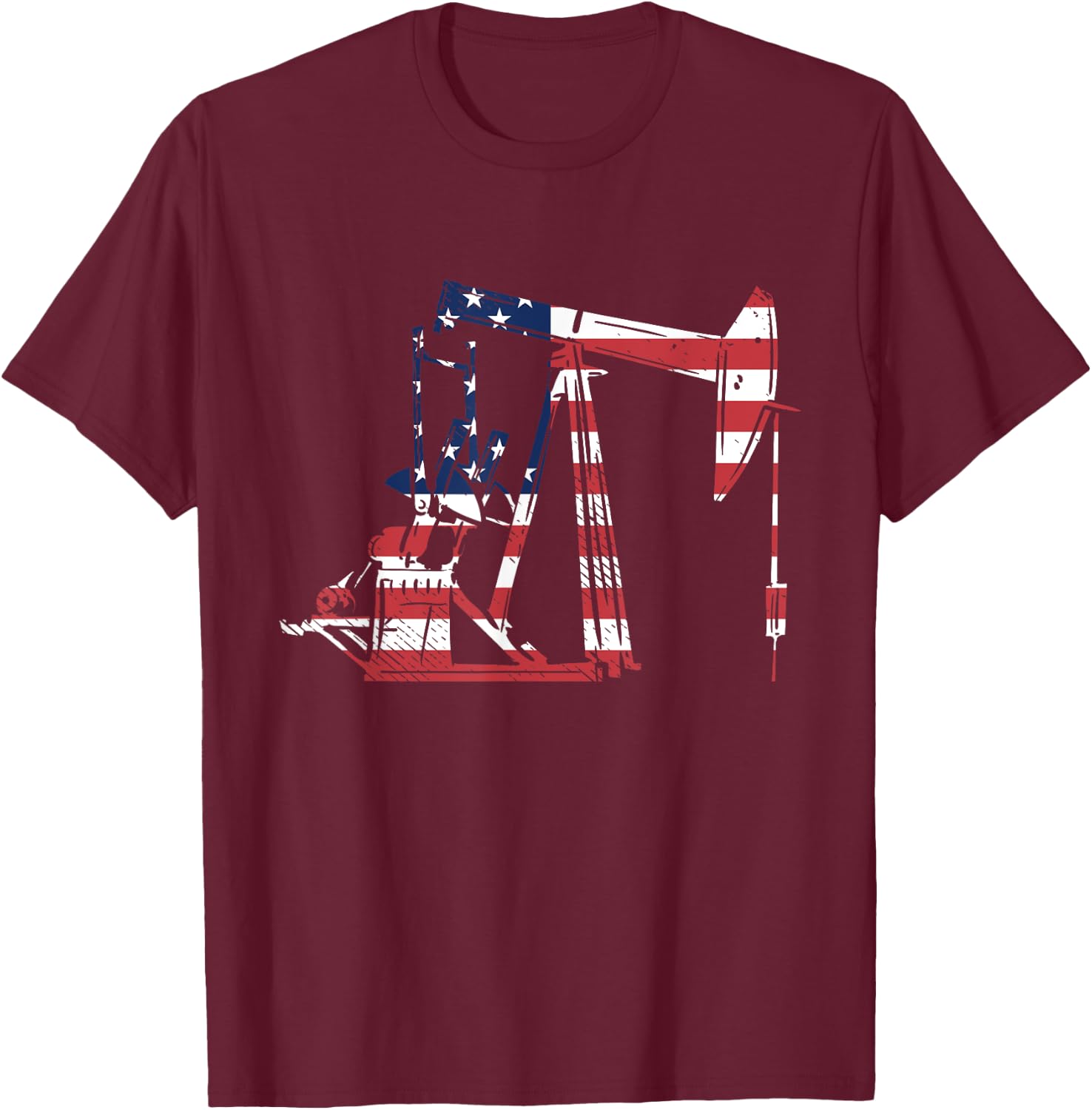 Oilfield Rig USA American Flag Oil Field Refinery Worker T-Shirt - T-Shirt | Maroon