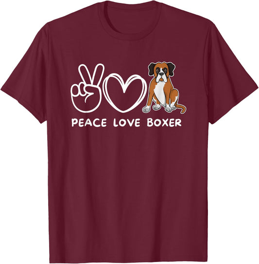 Peace, Love Boxer Dog Retro Boxer Dog Lover T-Shirt - T-Shirt | Maroon