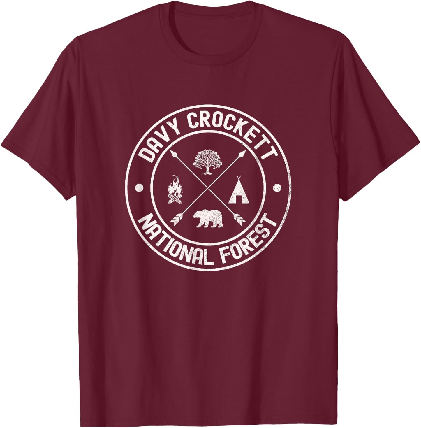 Davy Crockett National Forest Adventure Design T-Shirt - T-Shirt | Maroon