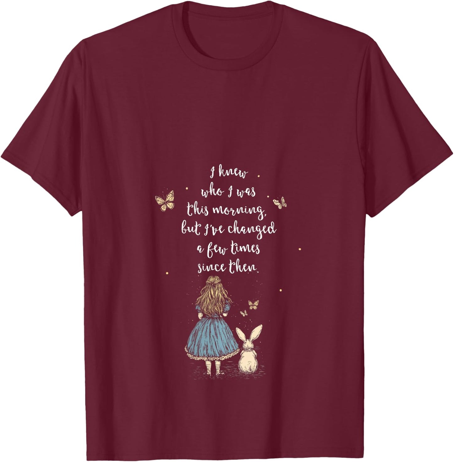Alice in Wonderland Quote - Whimsical Fantasy Art Rabbit V-Neck T-Shirt - T-Shirt | Maroon