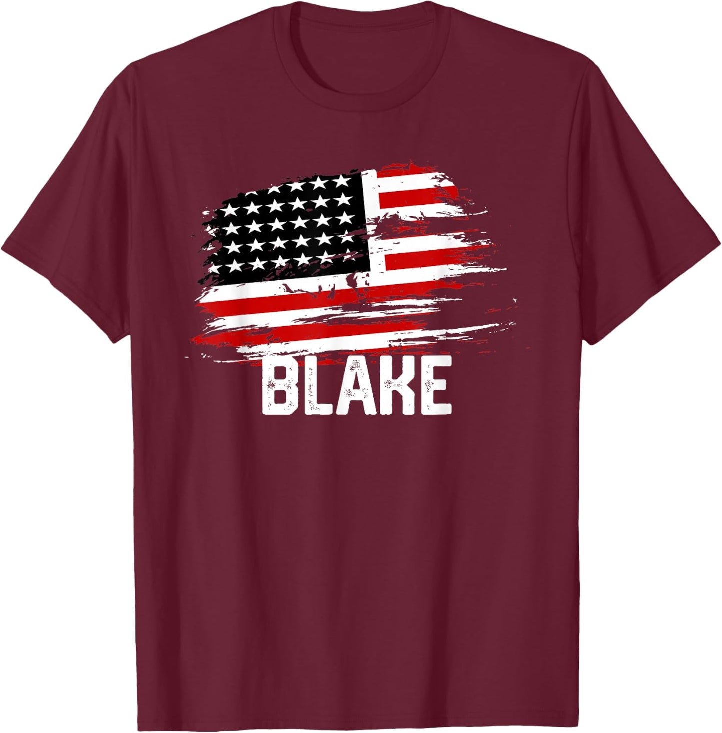 BLAKE USA Flag Personalized 4th of July BLAKE T-Shirt - T-Shirt | Maroon