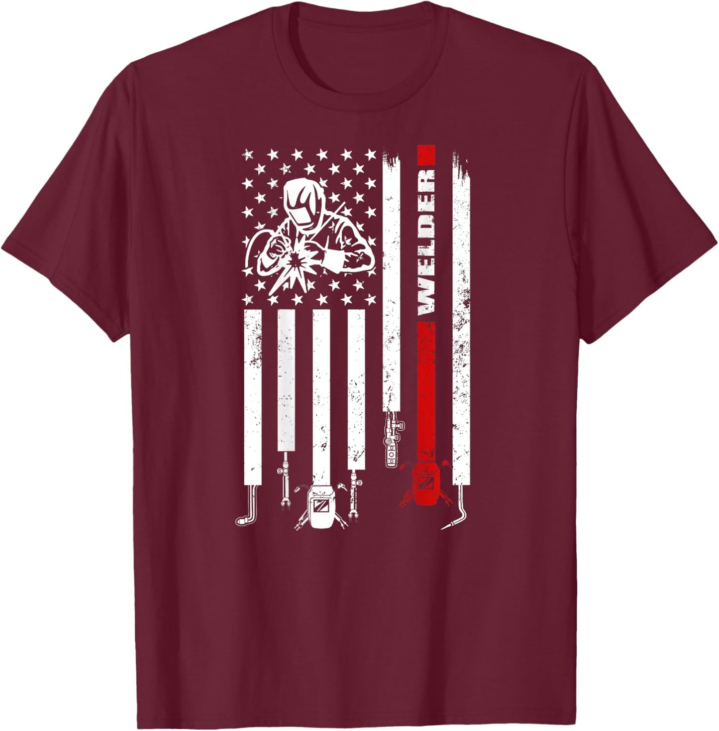 Vintage USA American Flag Welder Gift Patriotic Welding Men T-Shirt - T-Shirt | Maroon