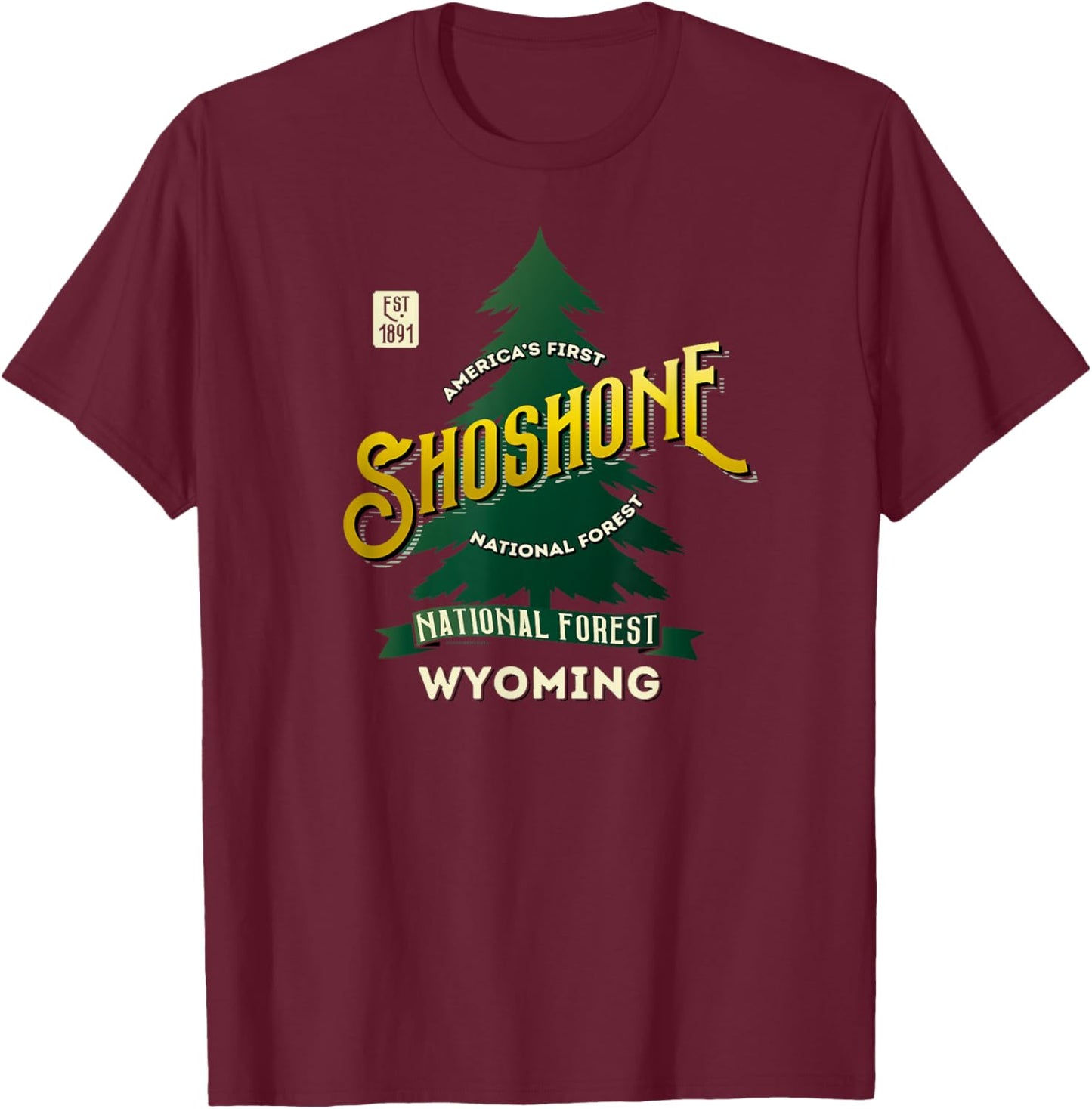 Shoshone National Forest Wyoming 1891 Retro Logo Shirt T-Shirt - T-Shirt | Maroon