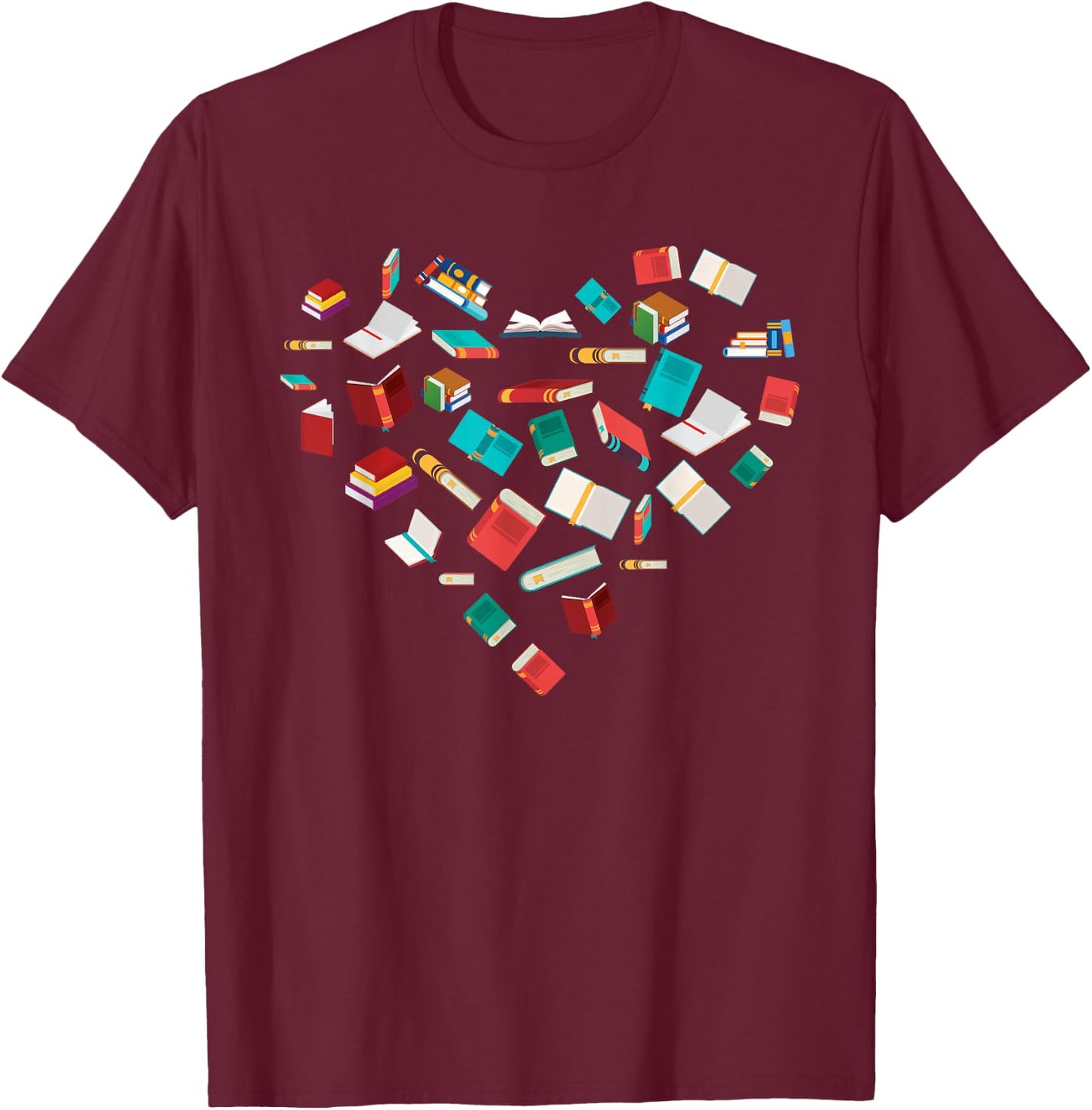 Library Books Heart Bookworm Valentines Day Gift Reading T-Shirt - T-Shirt | Maroon
