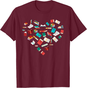 Library Books Heart Bookworm Valentines Day Gift Reading T-Shirt - T-Shirt | Maroon
