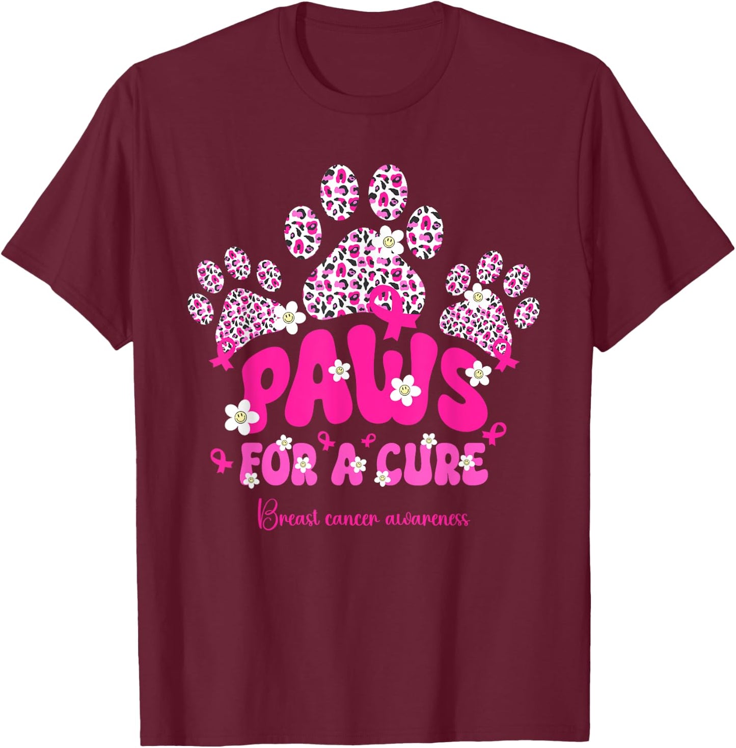Paws for A Cure Breast Cancer Dog Lover Warrior Dog Paw Women Girls Kids T-Shirt - T-Shirt | Maroon