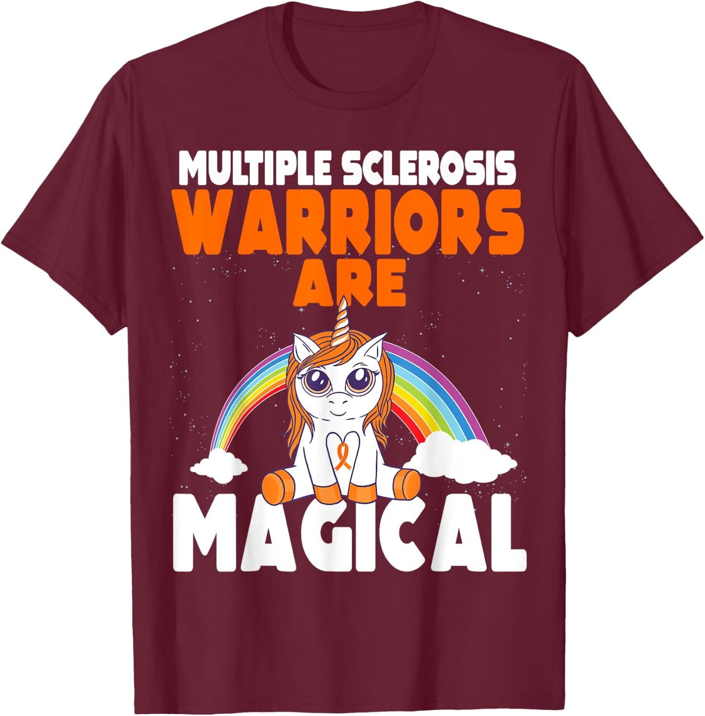 Multiple Sclerosis Awareness Orange Ribbon Magical Unicorn T-Shirt - T-Shirt | Maroon