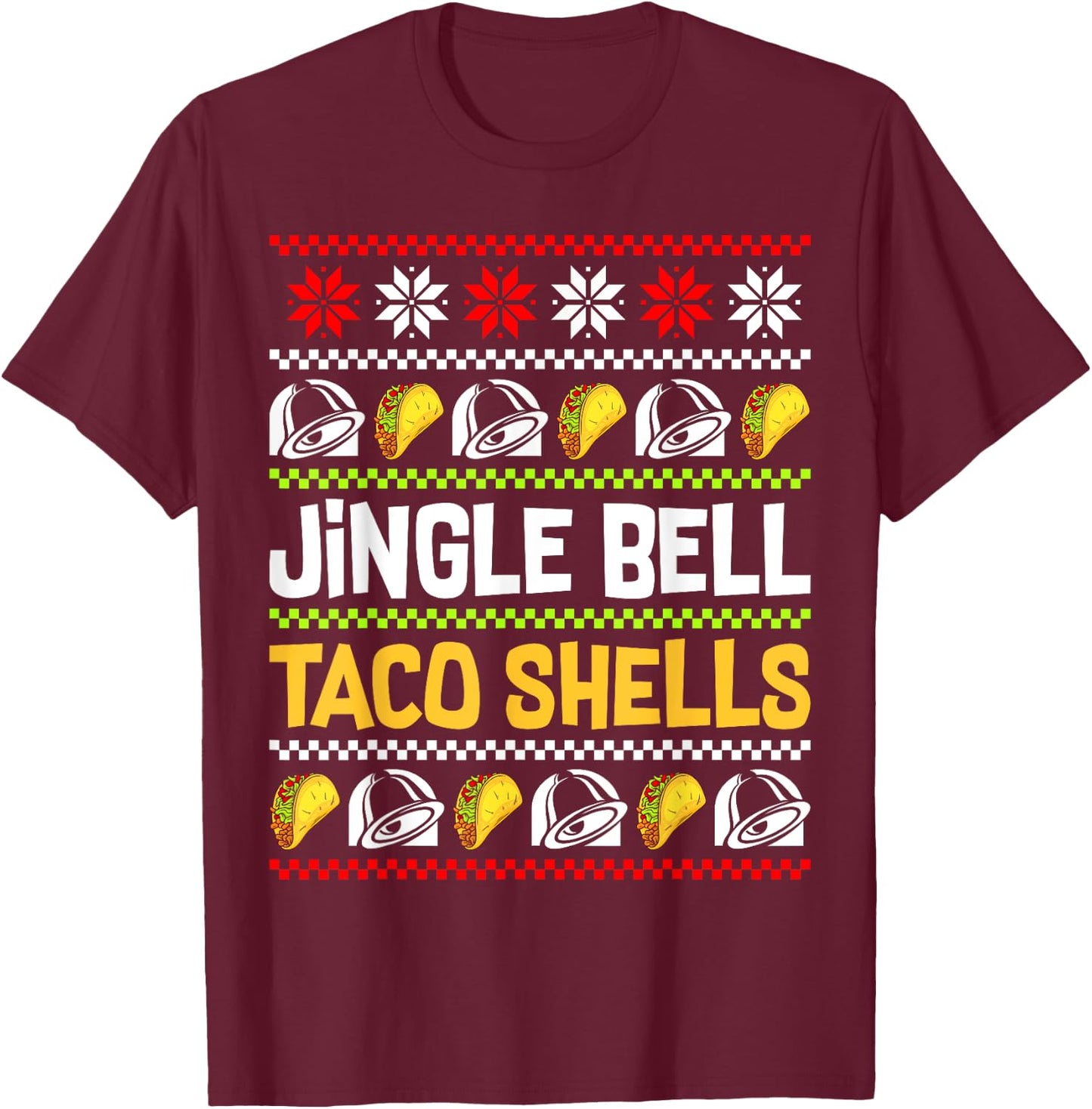 Groovy Christmas Jingle Bells Taco Shells Ugly Xmas Family T-Shirt - T-Shirt | Maroon