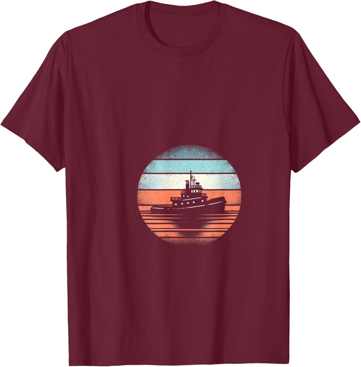 Bateau remorqueur vintage au coucher du soleil T-Shirt - T-Shirt | Maroon
