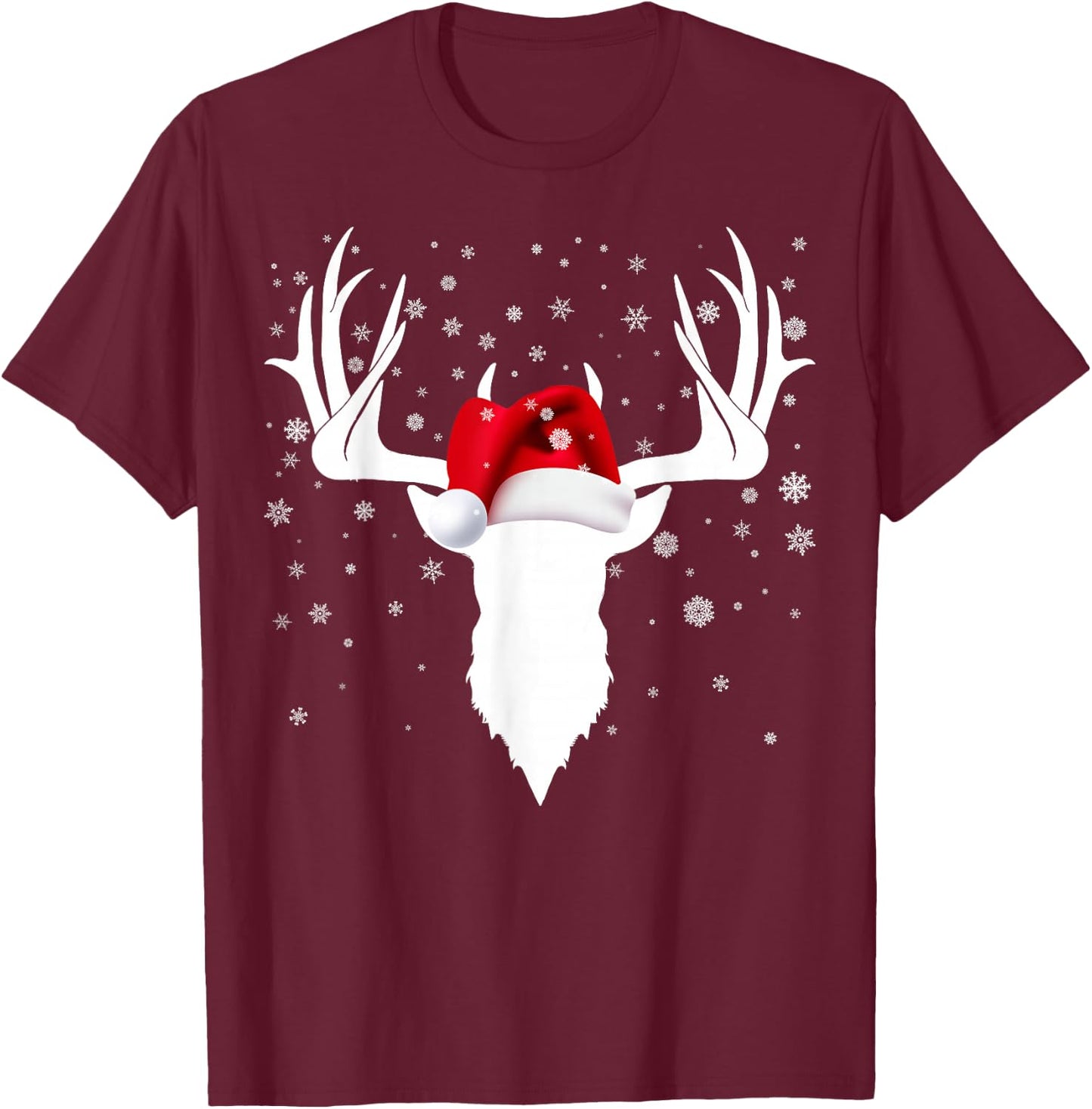 Santa Hat Deer Hunting Christmas Reindeer Xmas Pajama T-Shirt - T-Shirt | Maroon
