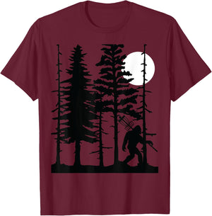 Disc Golf Bigfoot Hiding Wildlife Trees Nature Retro Forest T-Shirt - T-Shirt | Maroon