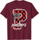 Panthers Checkered Print Letter Coquette Bow School Spirit T-Shirt - T-Shirt | Maroon