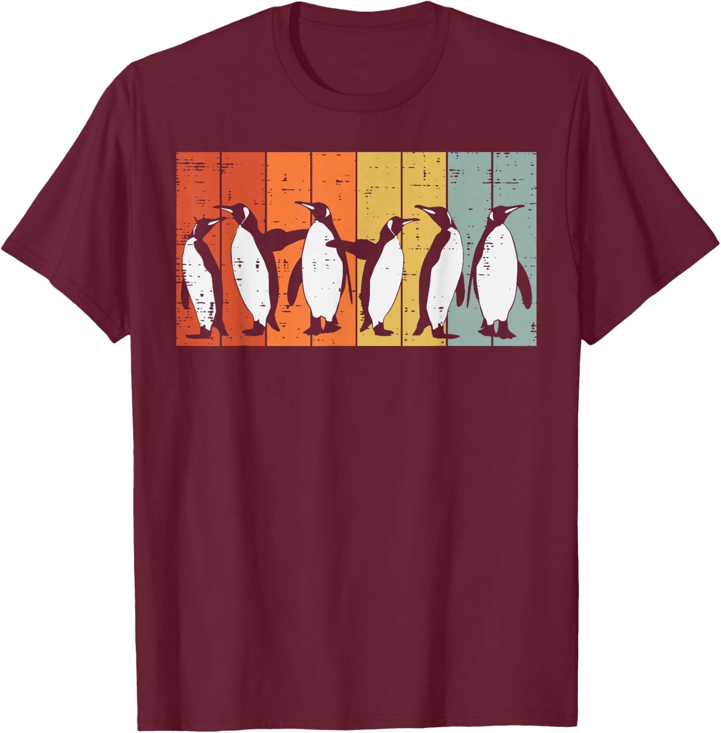 Penguins Retro Stripes Retro Antarctic Bird Kids Men Women T-Shirt - T-Shirt | Maroon