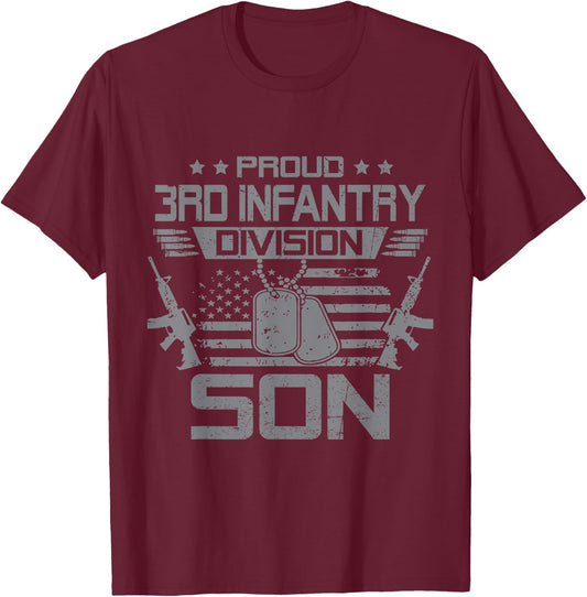 Proud 3rd Infantry Division Son US Veteran Family Matching T-Shirt - T-Shirt | Maroon