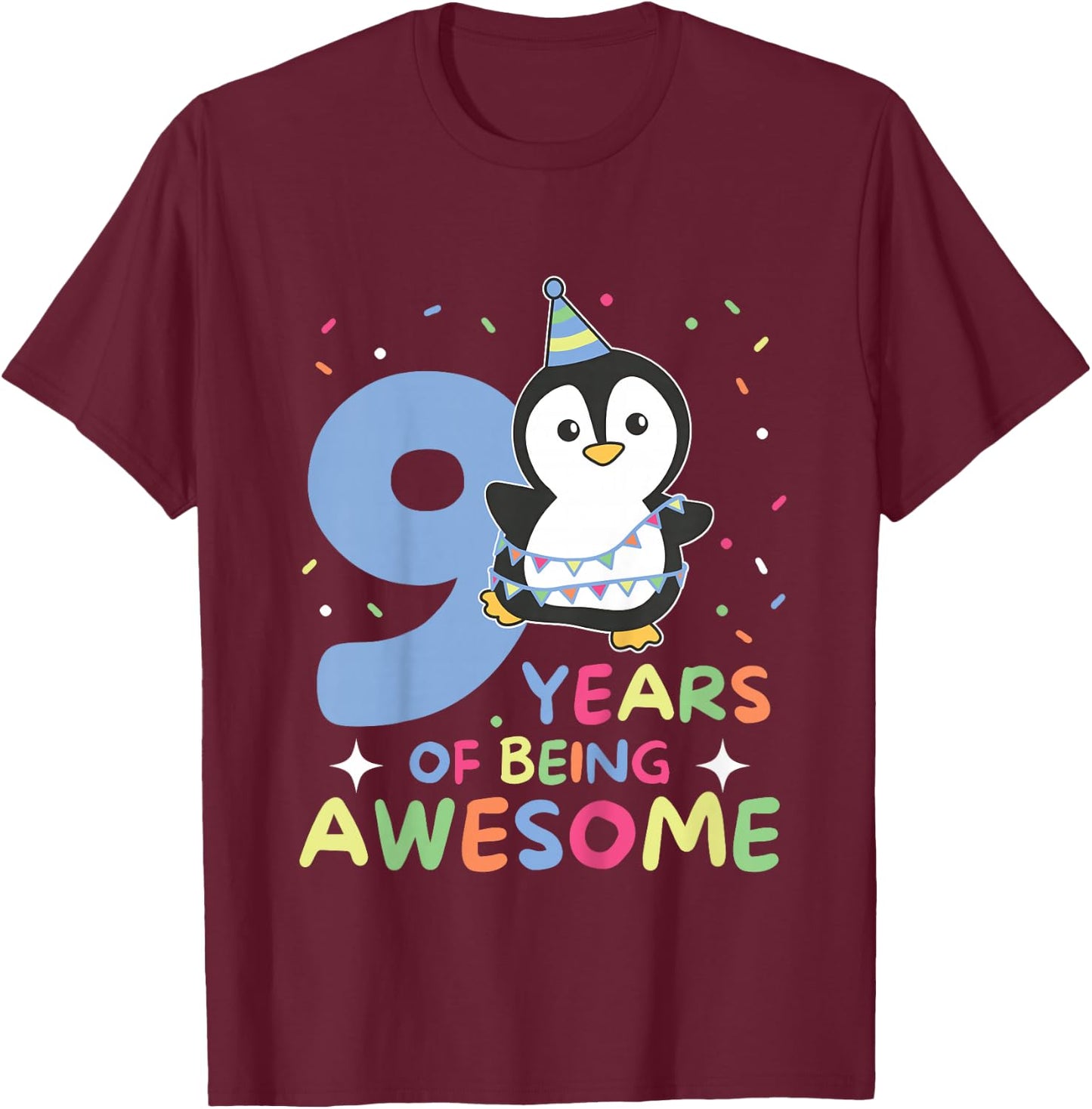 9th Birthday Penguin For Children Nine Years Old T-Shirt - T-Shirt | Maroon