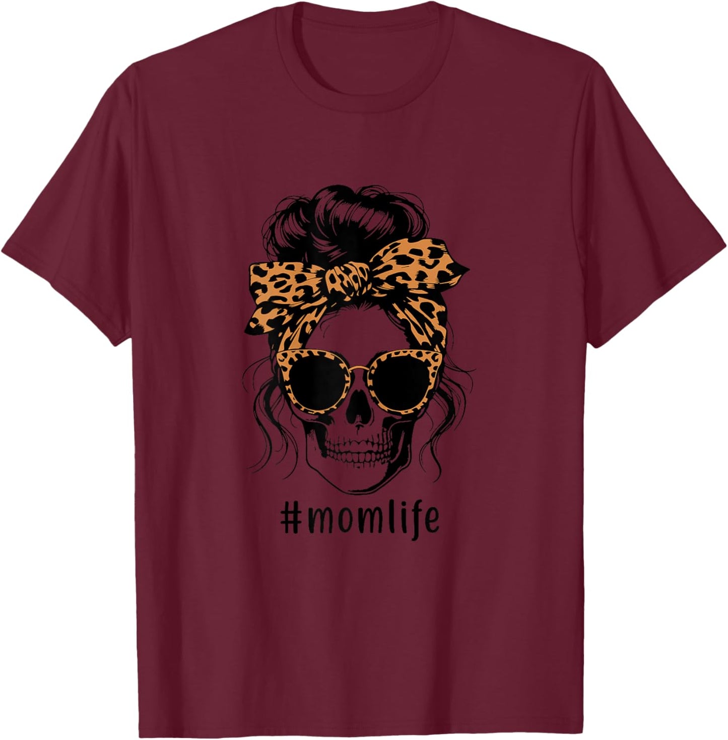 Mom Life Skull Leopard Pattern Mother's Day Super Best Mum , gray T-Shirt - T-Shirt | Maroon