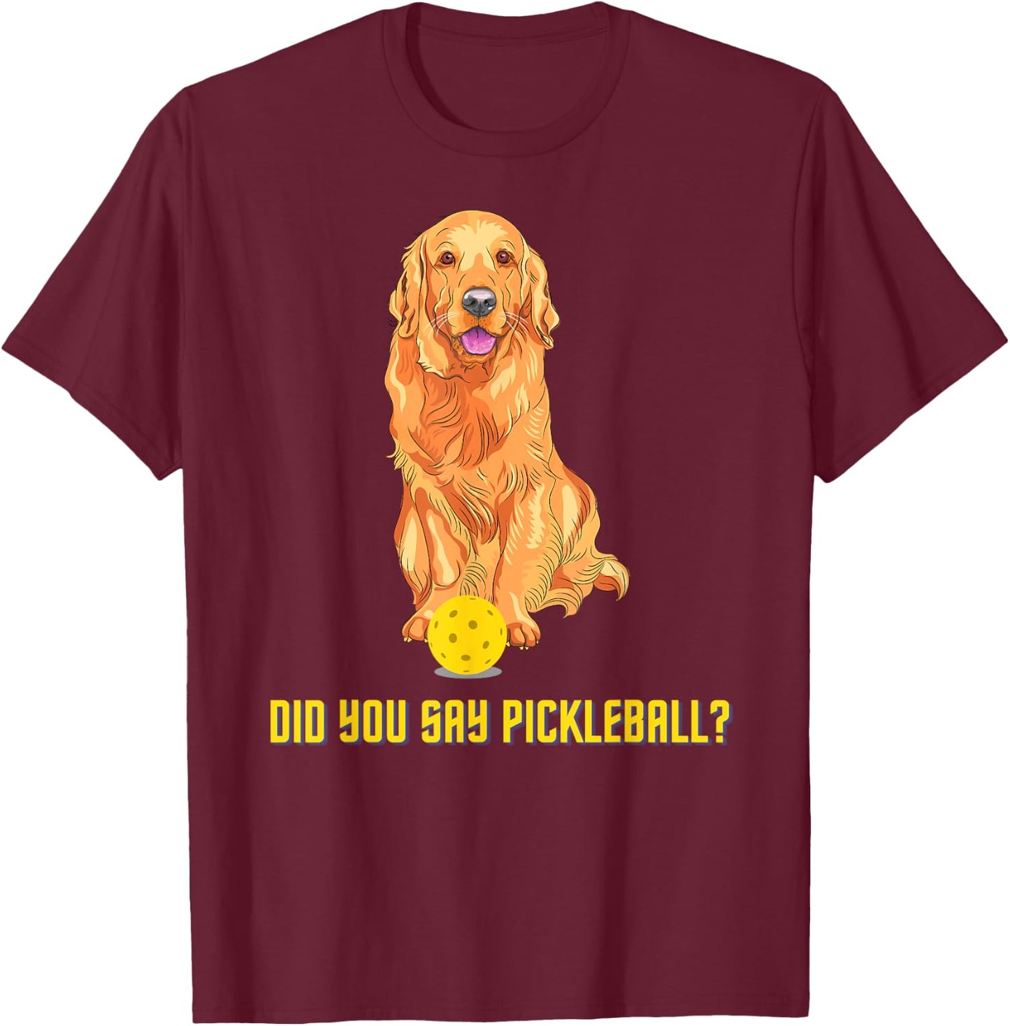 Cute Golden Retriever Pickleball Dog T-Shirt - T-Shirt | Maroon
