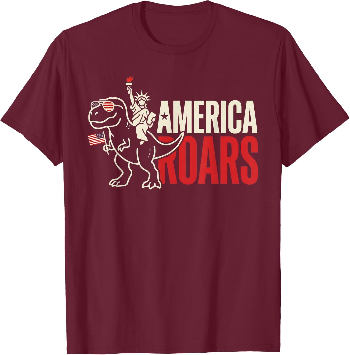 Statue of Liberty American Dinosaur Funny 4th of July Boys T-Shirt - T-Shirt | Maroon