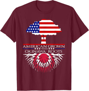 Okinawa Roots Japanese American Flag T-Shirt - T-Shirt | Maroon