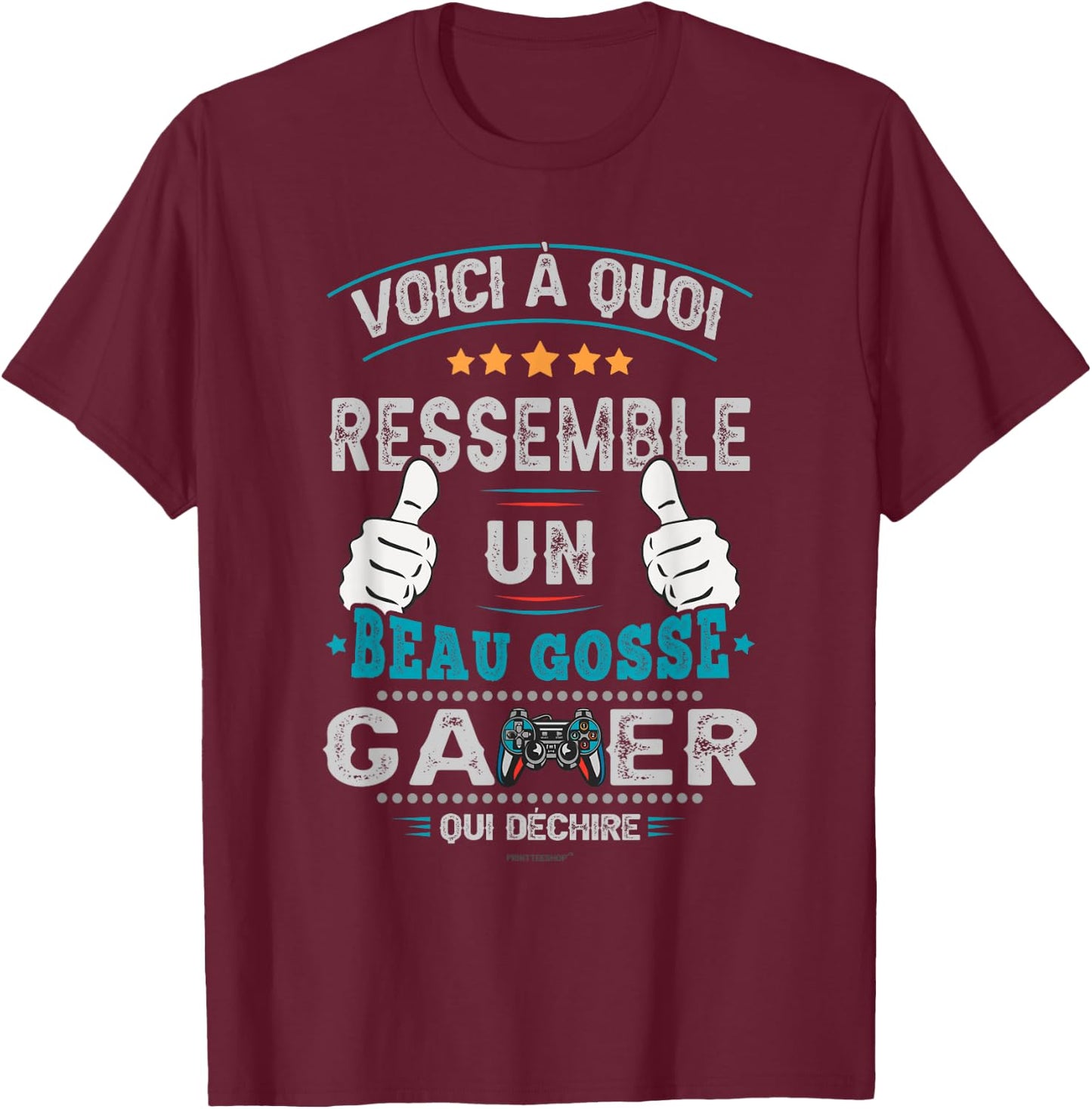 Gamer Beau Gosse Funny Man Boy Game Video Gaming , Black, S T-Shirt - T-Shirt | Maroon