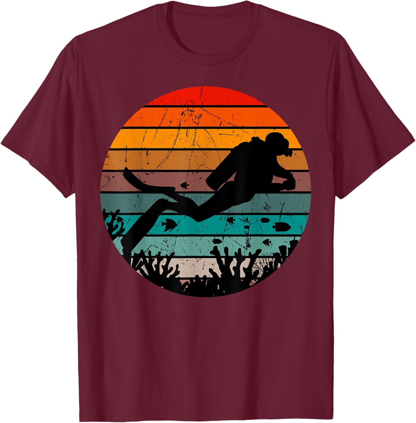 Scuba Diving Retro Vintage Diver Underwater Dive Deep-Sea T-Shirt - T-Shirt | Maroon