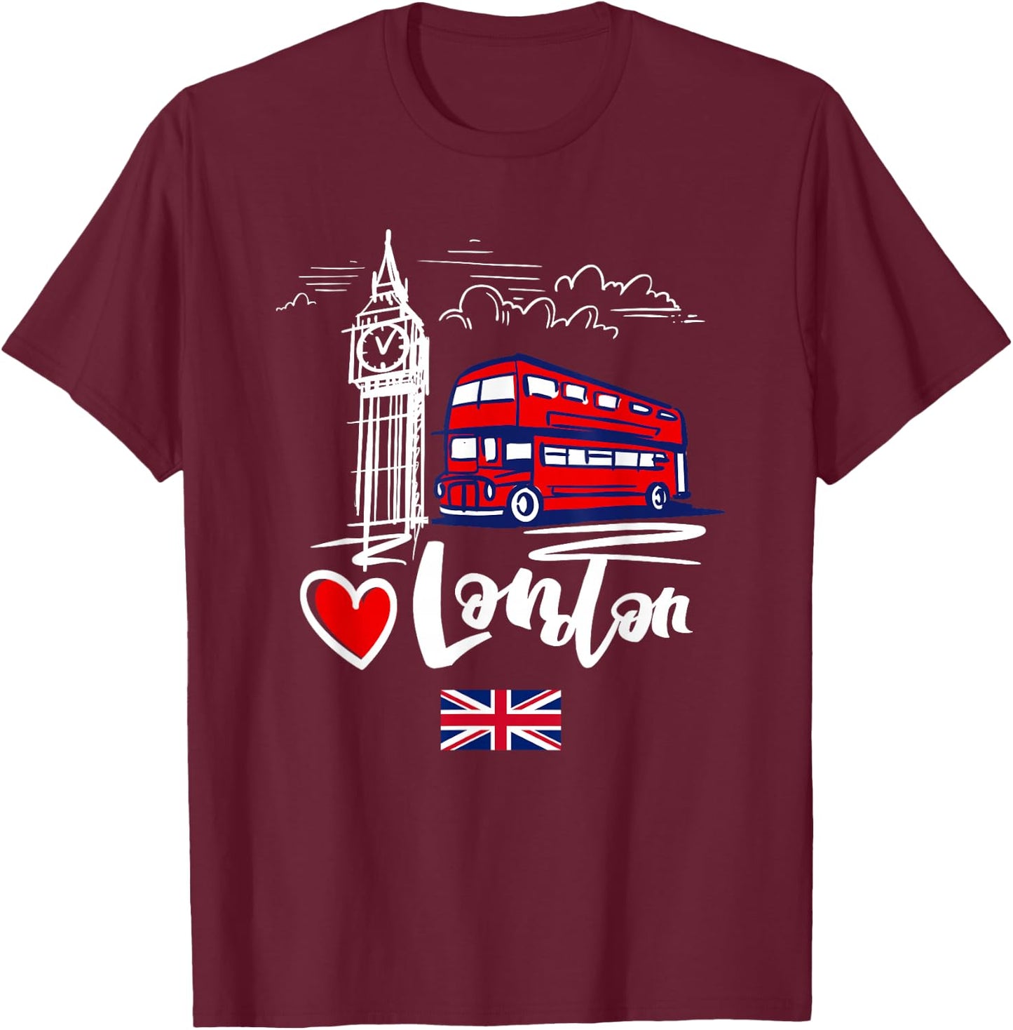 I Love London UK Graphic Design London T-Shirt - T-Shirt | Maroon