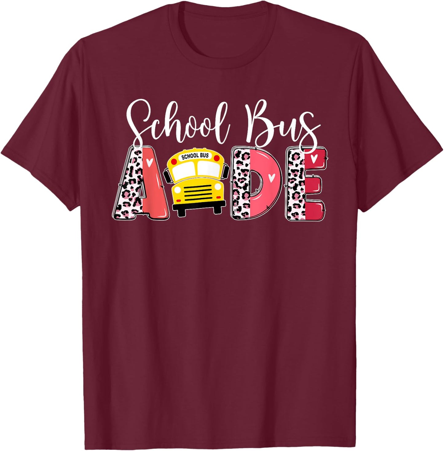 School Bus Aide Leopard Bus Aide T-Shirt - T-Shirt | Maroon