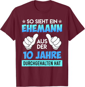 10th Wedding Anniversary Husband Rose Wedding , black T-Shirt - T-Shirt | Maroon