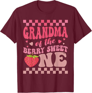 Grandma Of The Berry Sweet One Strawberry First Birthday T-Shirt - T-Shirt | Maroon