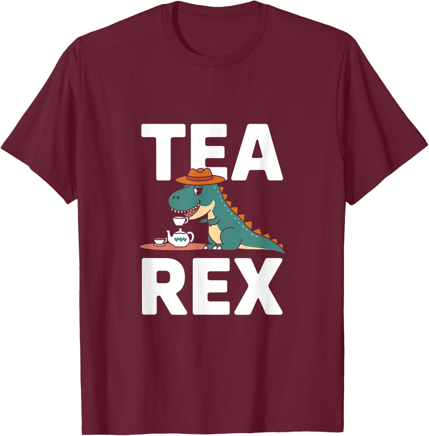 Tea-Rex - Cute Dinosaur Tea Pun T-Shirt - T-Shirt | Maroon
