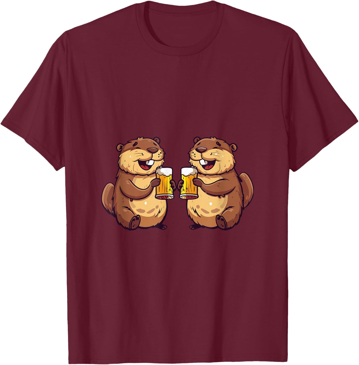 Drinking Beaver With Beer | Birthday Party T-Shirt - T-Shirt | Maroon