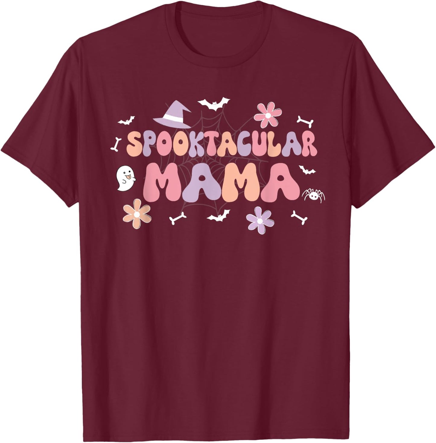 Spooktacular Mama Birthday Girl Cute Ghost Halloween T-Shirt - T-Shirt | Maroon