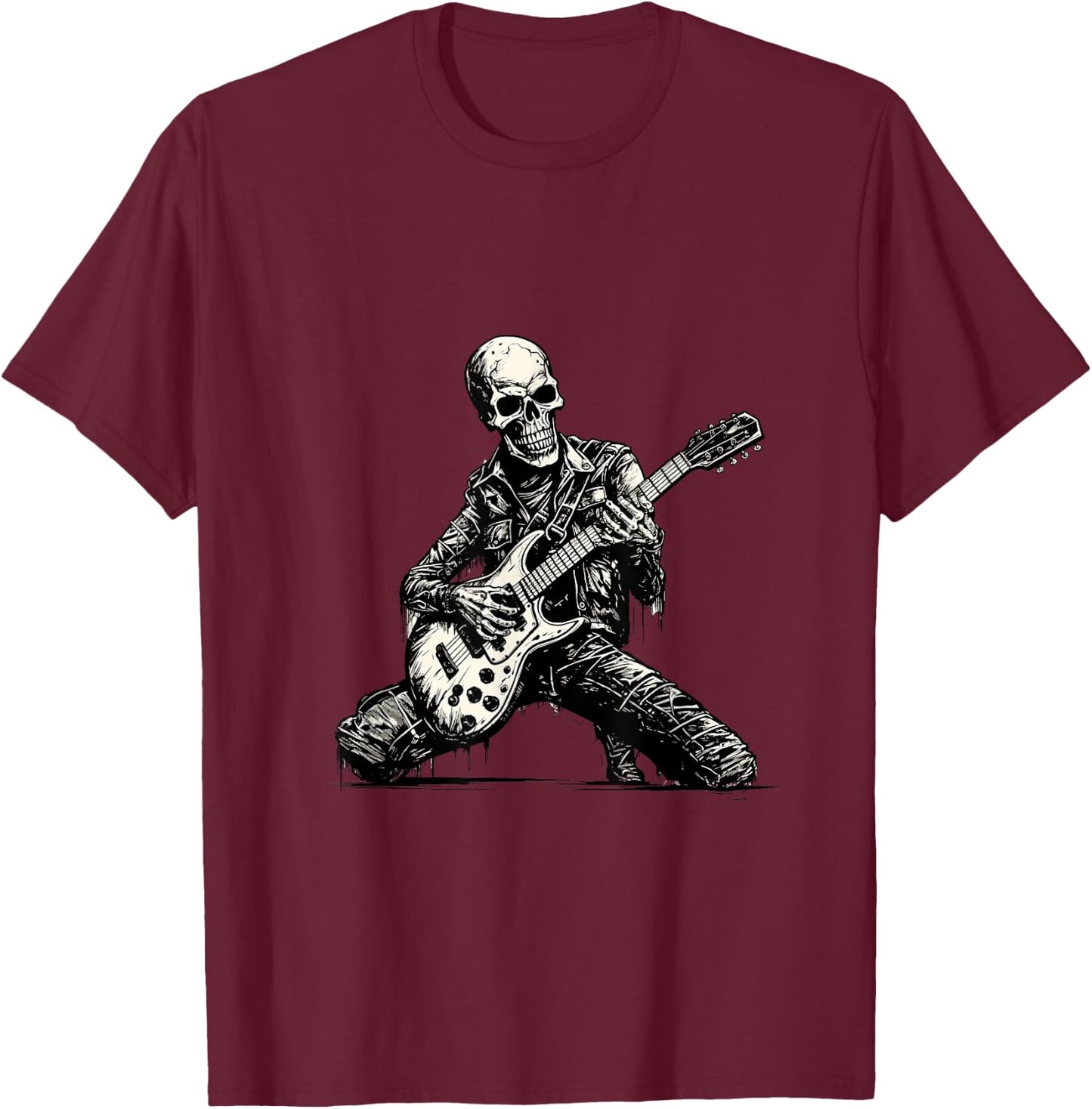 Skeleton Guitarist Skull Musician Guitar Rock Music T-Shirt - T-Shirt | Maroon