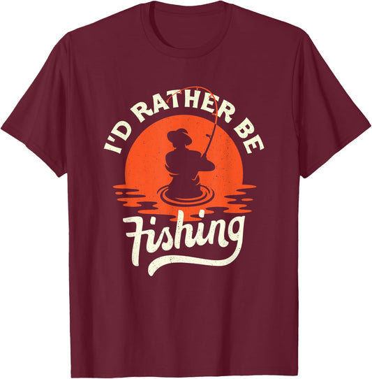 I'd Rather Be Fishing - Funny Humor Fish Gift Dad Fisherman T-Shirt - T-Shirt | Maroon