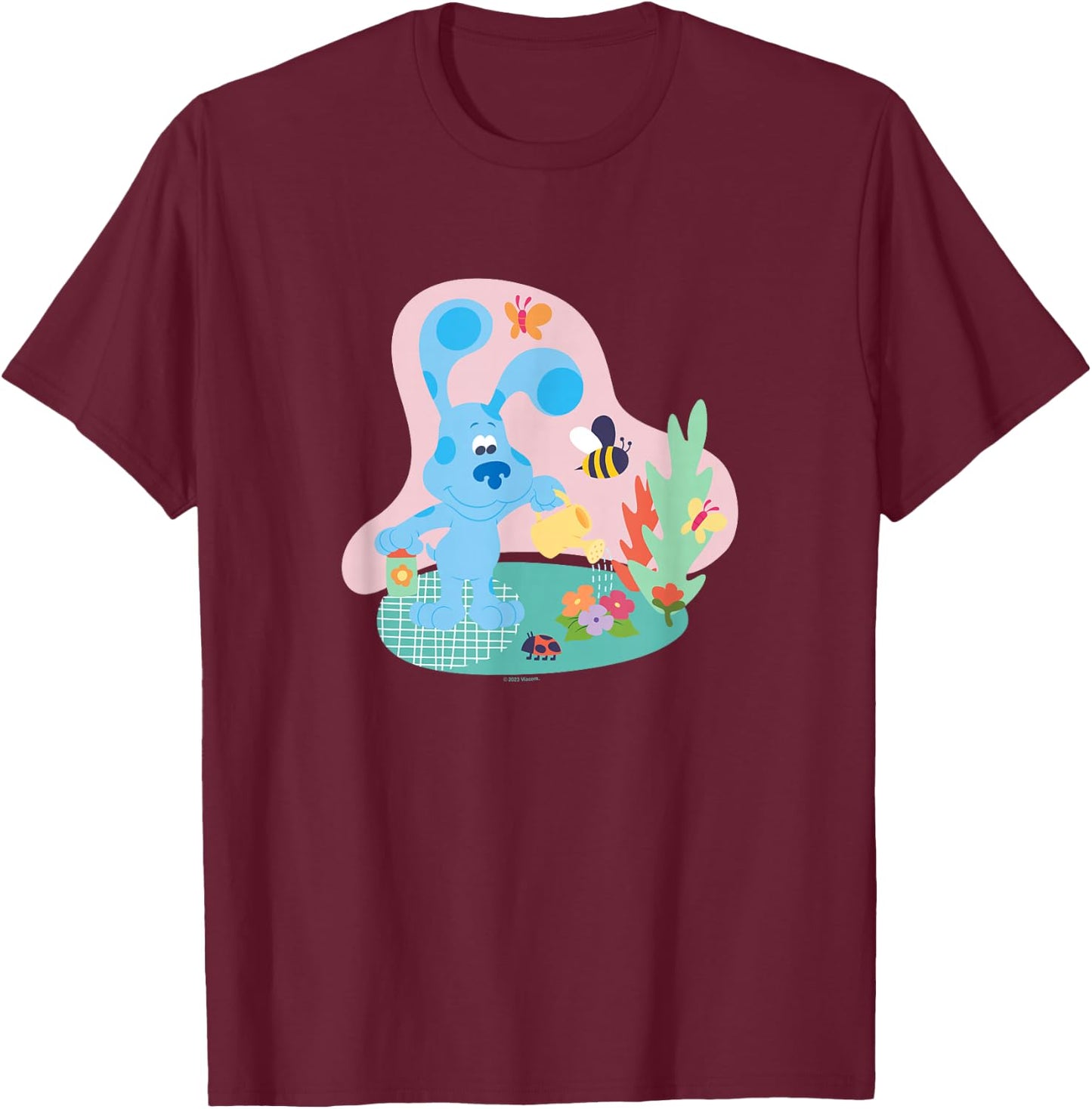 Blue's Clues & You Flower Garden With Blue Bees & Butterfly T-Shirt - T-Shirt | Maroon