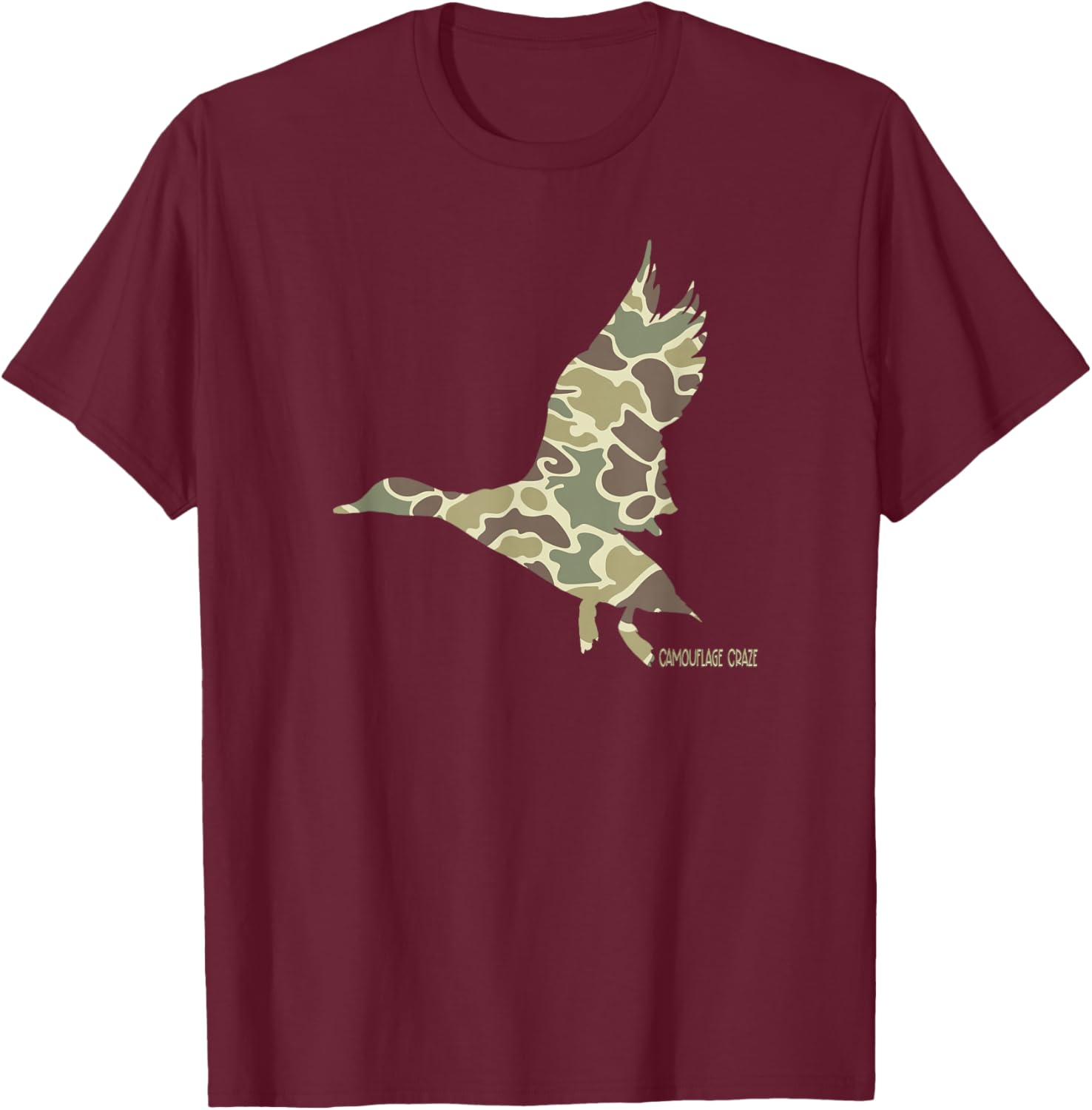 Flying Mallard Duck Camouflage Camo Duck Hunting Camo Hunter T-Shirt - T-Shirt | Maroon