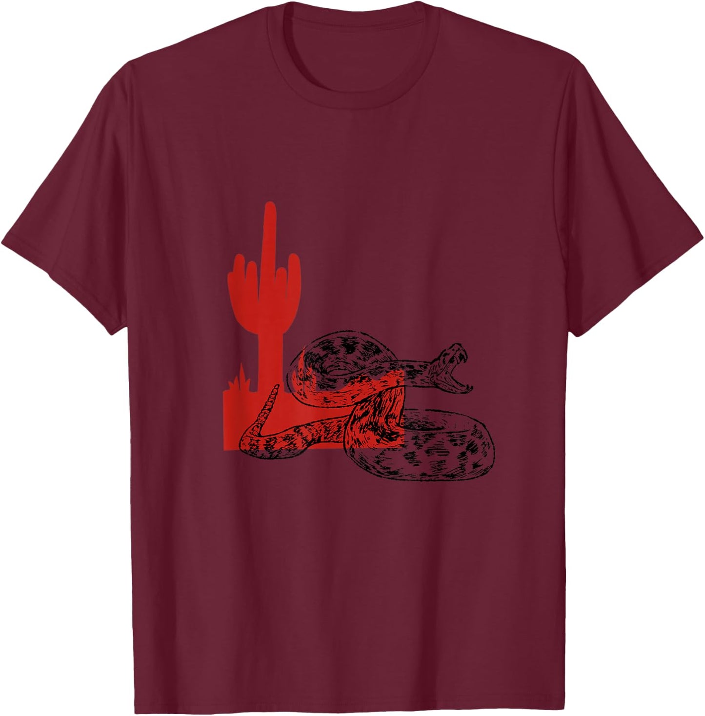 Desert Rattlesnake & Cactus Wild West T-Shirt - T-Shirt | Maroon
