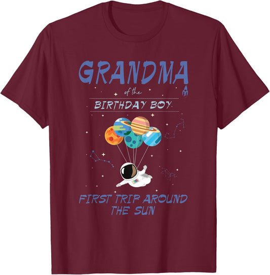 Grandma Outer Space 1st Bday First Trip Around The Sun T-Shirt - T-Shirt | Maroon
