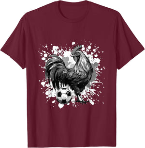 Rooster Playing Soccer Animal T-Shirt - T-Shirt | Maroon